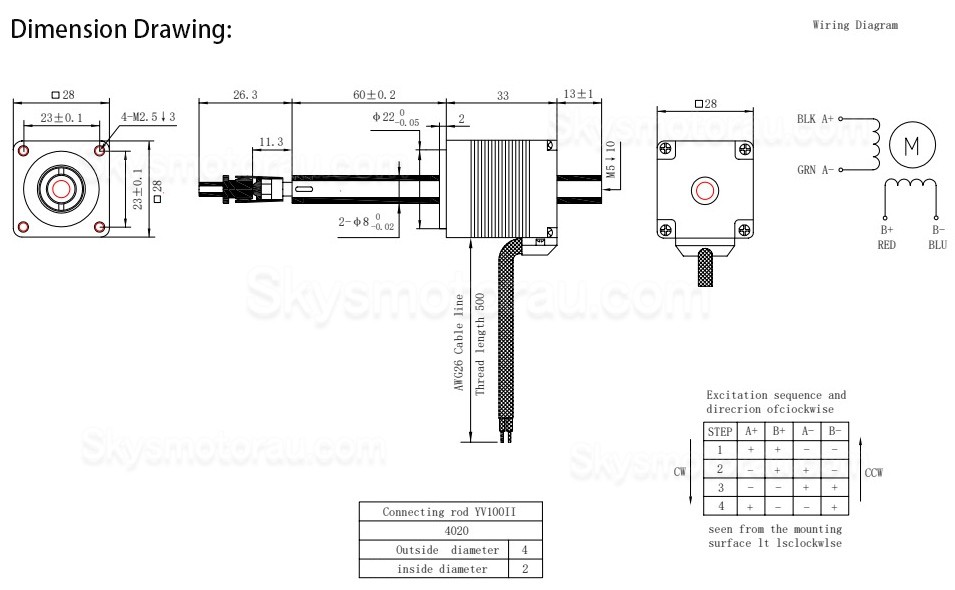Oukeda OK28DL33B-Q60-ZC Nema 11 Hollow Shaft Stepper Motor 1.8 deg 6.8Ncm for Yamaha IC Burning Machine / Labeling Machine