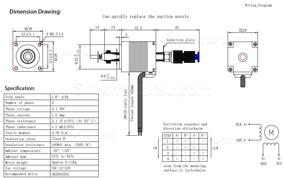 Nema 11 Bipolar Stepper Motor Oukeda OK28FD33DL-ZC-SX 6Ncm 1A 1.8 deg 4 Wires with Cushioning Nozzle