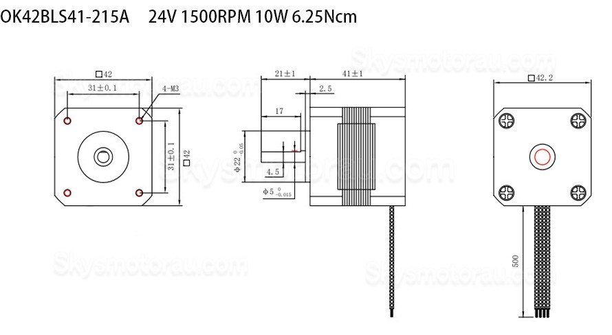 24V 3 Phase Brushless BLDC DC Motor OK42BLS 6.25Ncm-18.5Ncm 1500RPM/4000RPM 42x42mm
