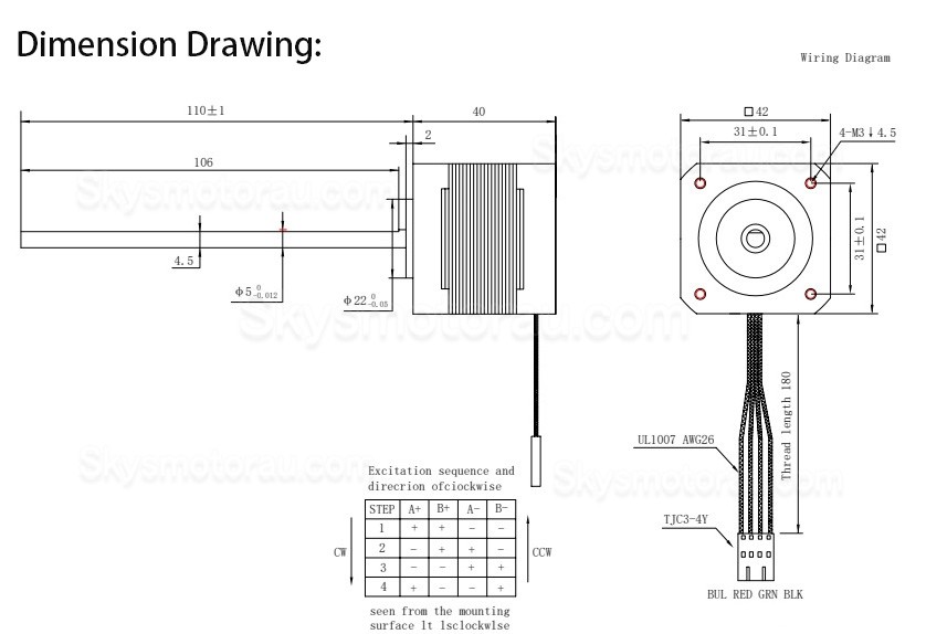Oukeda Nema 17 Non-captive Stepper Motor OK42FD40104A-110B Screw Length 110mm, 49Ncm, 1A