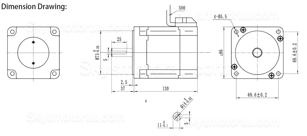 48V 850W Brushless DC Motor OK86BLS130-430 3 Phase 3500RPM 270Ncm 86X86mm Keyway