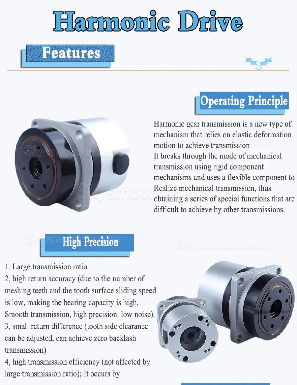 PG Series 50:1/80:1/100:1 Harmonic Gearbox 20 Arc-sec
