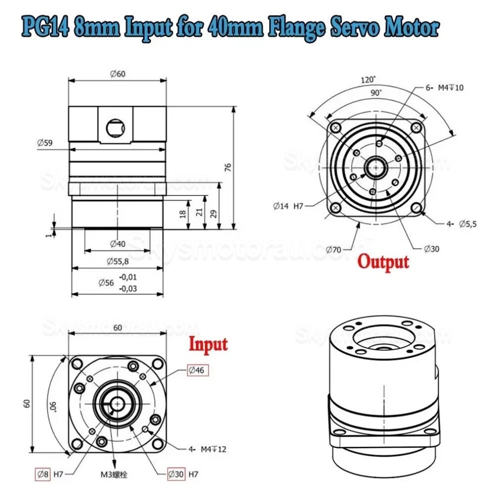 PG Series 50:1/80:1/100:1 Harmonic Gearbox 20 Arc-sec