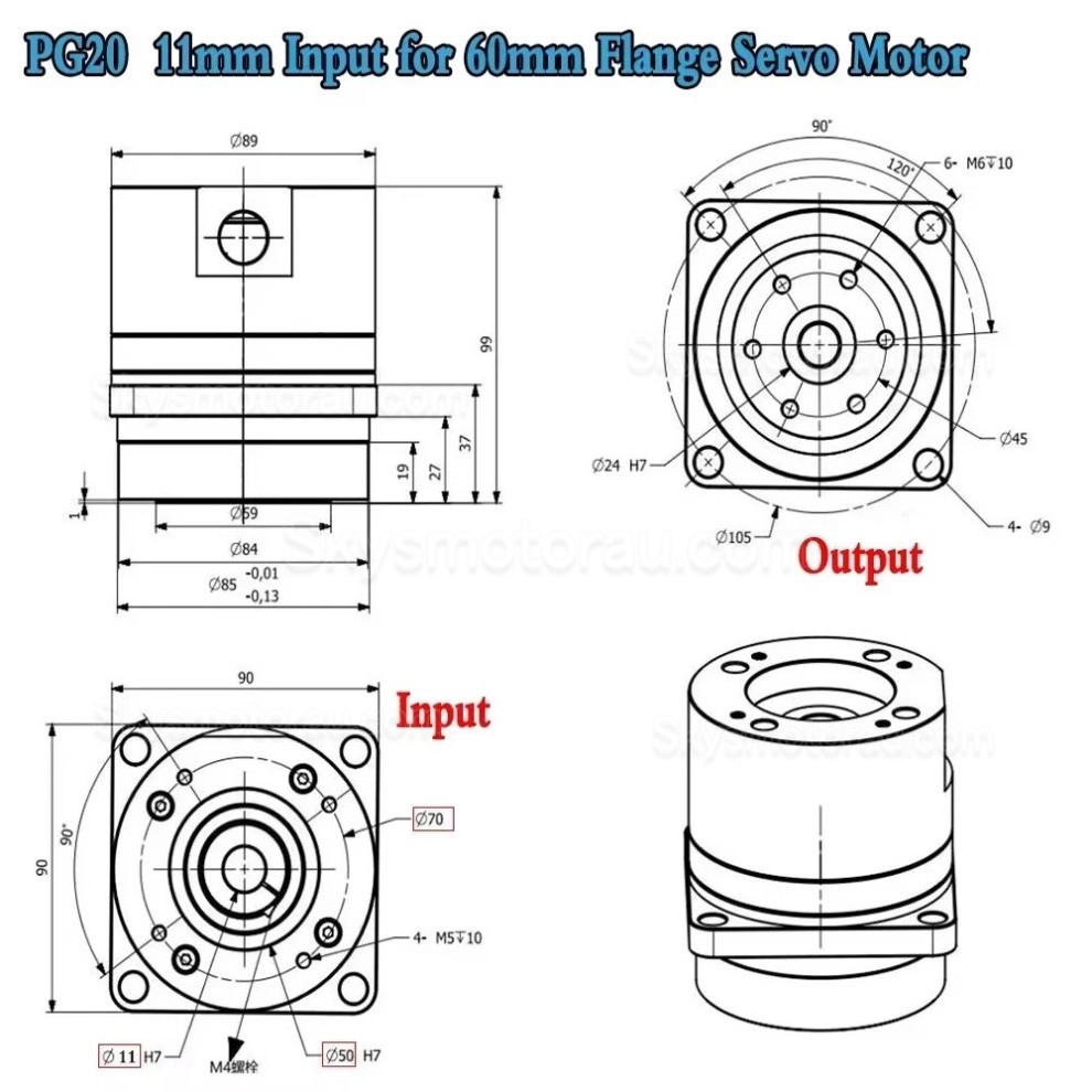 PG Series 50:1/80:1/100:1 Harmonic Gearbox 20 Arc-sec