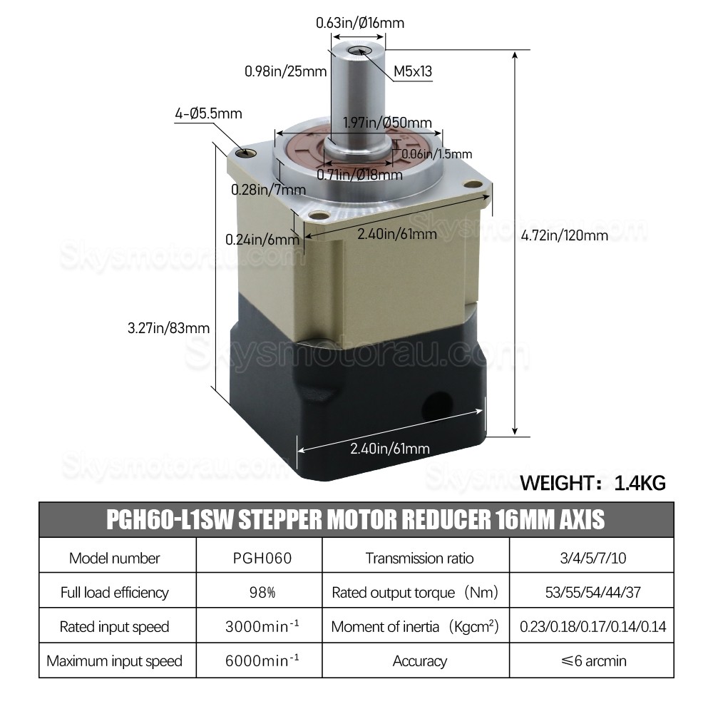 PGH60 Series Helical Planetary Gearbox PGH60-L1SW-Stepper Ratio 10:1 for Nema 23,24 Stepper Motor