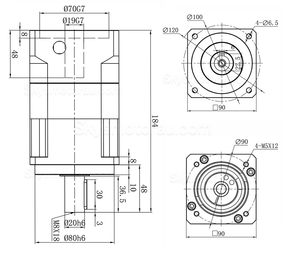 PGH090 Series Helical Planetary Gearbox PGH90-L2 Ratio 15:1 - 100:1 for Nema 34 Stepper Motor / 80-90mm Servo Motor