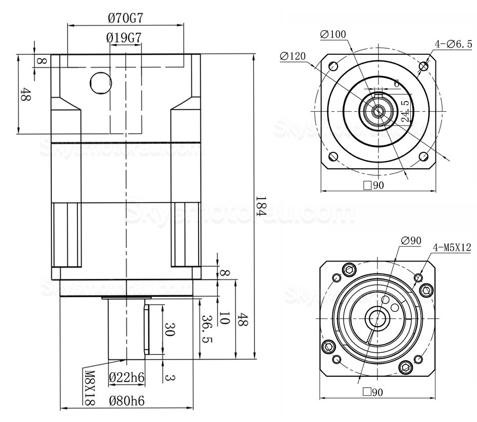 PGH090 Series Helical Planetary Gearbox PGH90-L2 Ratio 15:1 - 100:1 for Nema 34 Stepper Motor / 80-90mm Servo Motor
