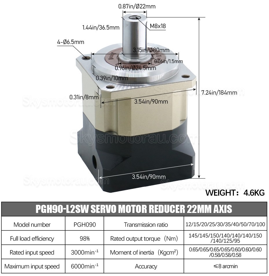 PGH090 Series Helical Planetary Gearbox PGH90-L2 Ratio 15:1 - 100:1 for Nema 34 Stepper Motor / 80-90mm Servo Motor