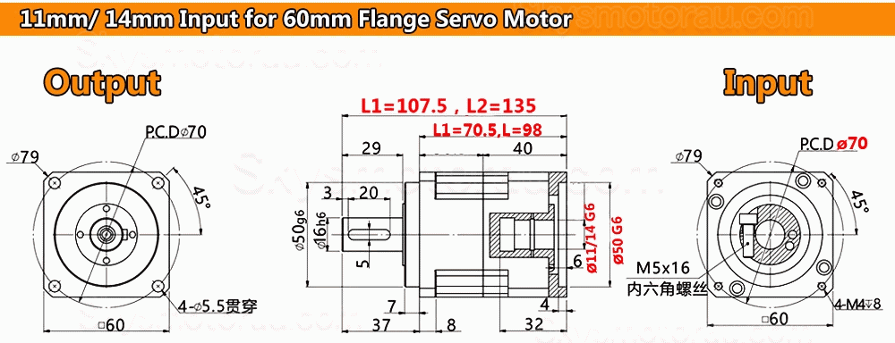 PLG060 Series Helical Planetary Gearbox Ratio 3:1 - 100:1 for Nema23 Stepper Motor /Nema 24 Svero Motor