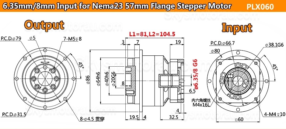 PLX060 Series Flange Plate Output Helical Planetary Gearbox for Nema23 Stepper Motor / Nema24 Servo Motor