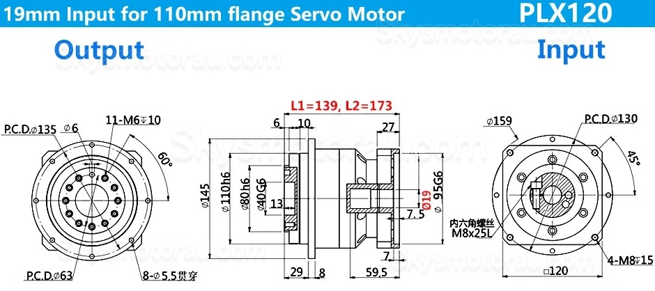 PLX120 Series Helical Flange Plate Output Planetary Gearbox for Nema 42 Stepper Motor & 110mm/130mm Servo Motor