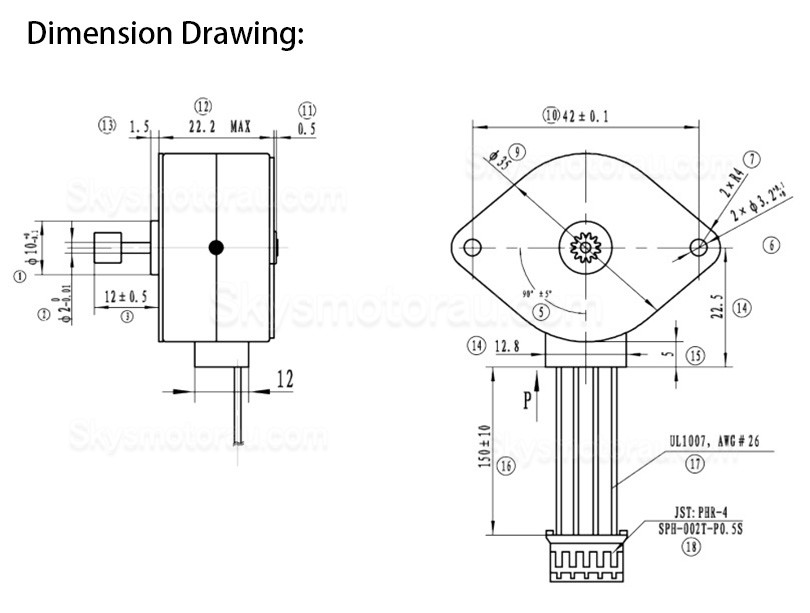 Oukeda OSP001469 PM Stepper Motor 7.5 Deg 2.45Ncm 12V 2 Phase Φ35 mm 4 Wires