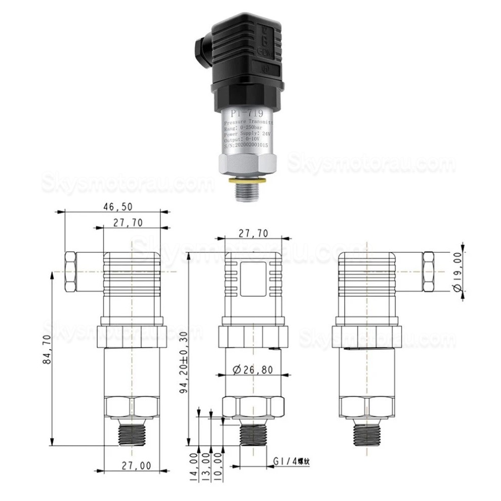 Industry Pressure Sensor PT-719 Hydraulic Pressure Transmitter 0-10V 4-20mA IP65 (without Cable)