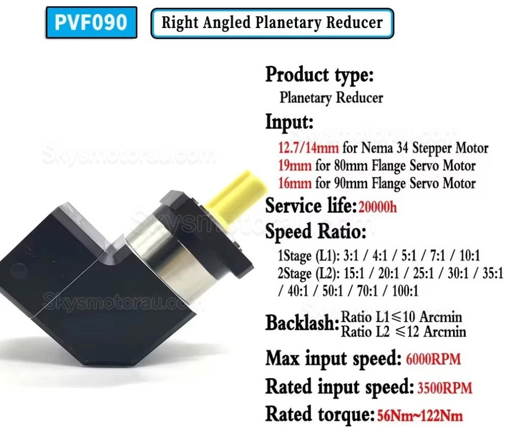 PVF090 Series Nema34 90 Degree Planetary Gearbox Ratio 3:1 - 100:1 for Nema34 Stepper Motor / 90mm Servo Motor