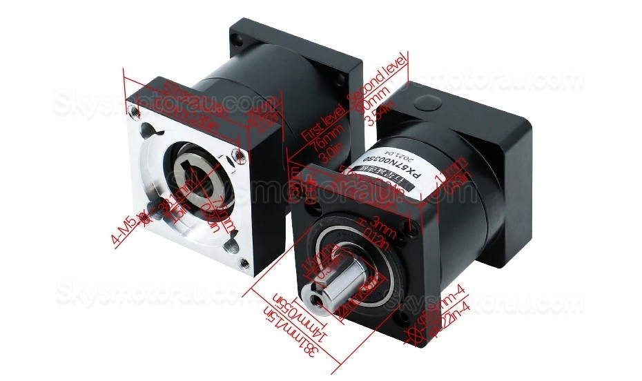 PX57 Series Nema 23 Planetary Gearbox Ratio 3:1 - 261:1 Input Shaft 8mm Output Shaft 14mm