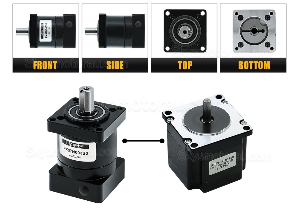PX57 Series Nema 23 Planetary Gearbox Ratio 3:1 - 261:1 Input Shaft 8mm Output Shaft 14mm