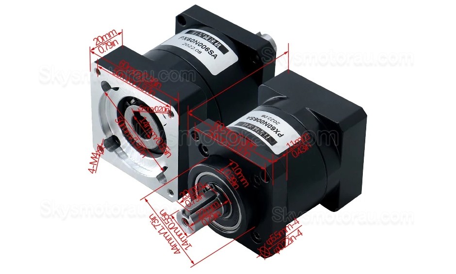 PX60 Series Nema 24 Planetary Gearbox Ratio 3:1 - 216:1 Input Shaft 14mm Output Shaft: 14mm