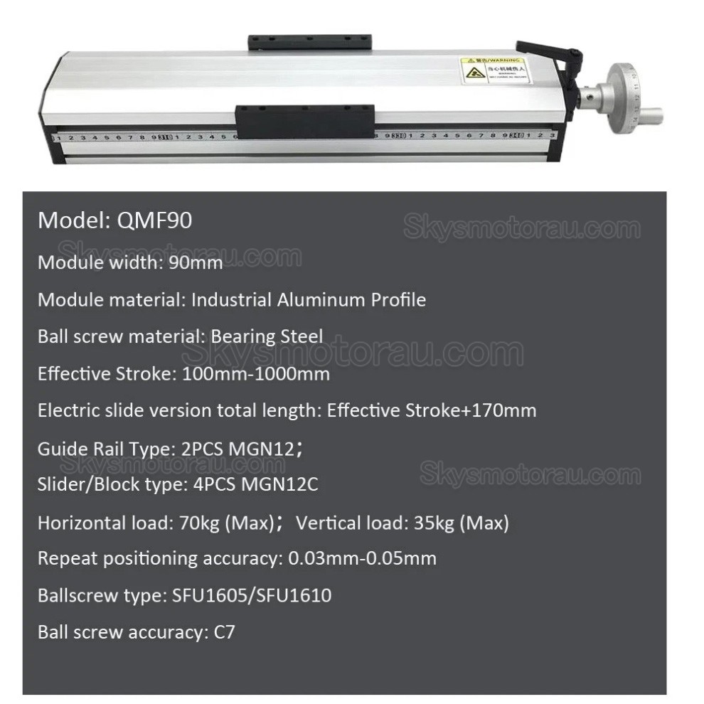 Manual Linear Slides Actuator QMF90 Fully Sealed Manual Ballscrew Slide with Handwheel