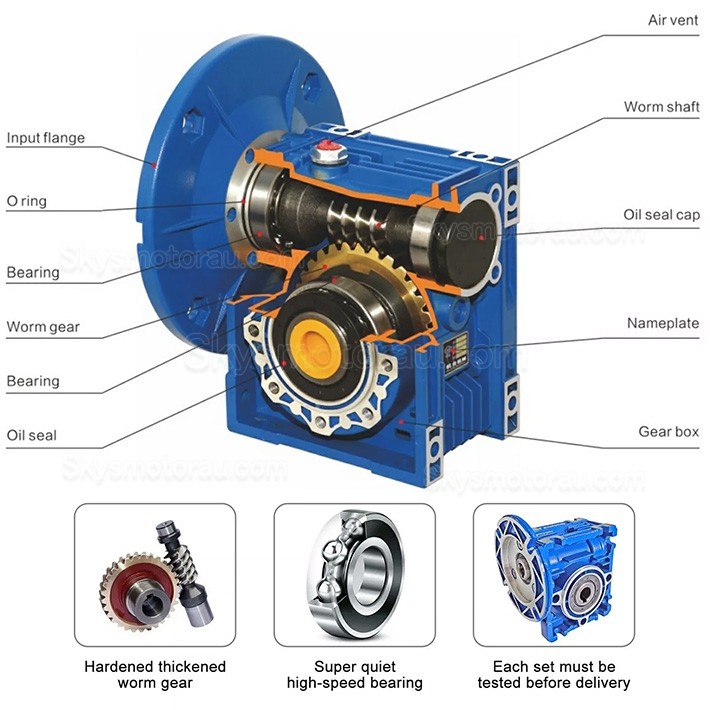 NMRV025 56B14 Worm Drive Gearbox Ratio 10:1/20:1/30:1/40:1/50:1/60:1 Input Bore 9mm