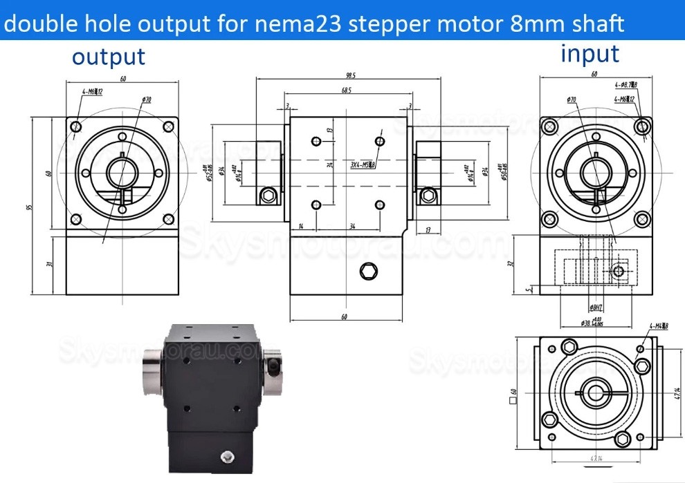 Nema 23 Right Angle Commutator 90 Degree Bevel Gearbox 2:1/3:1/5:1 for Nema23 Stepper Motor