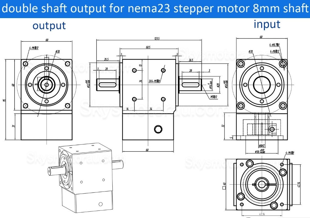 Nema 23 Right Angle Commutator 90 Degree Bevel Gearbox 2:1/3:1/5:1 for Nema23 Stepper Motor