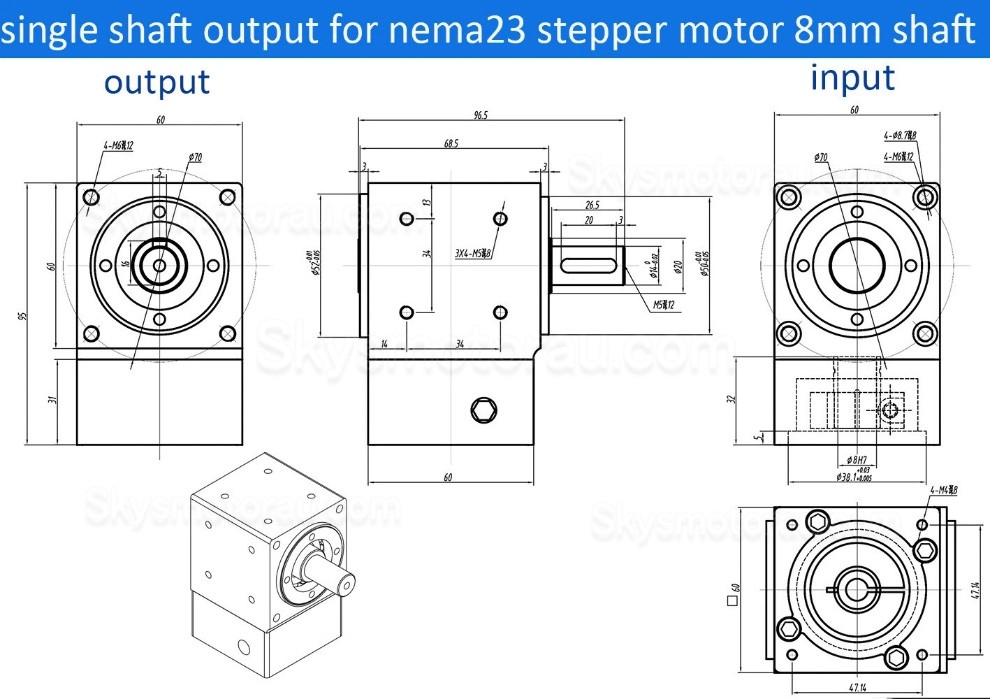 Nema 23 Right Angle Commutator 90 Degree Bevel Gearbox 2:1/3:1/5:1 for Nema23 Stepper Motor