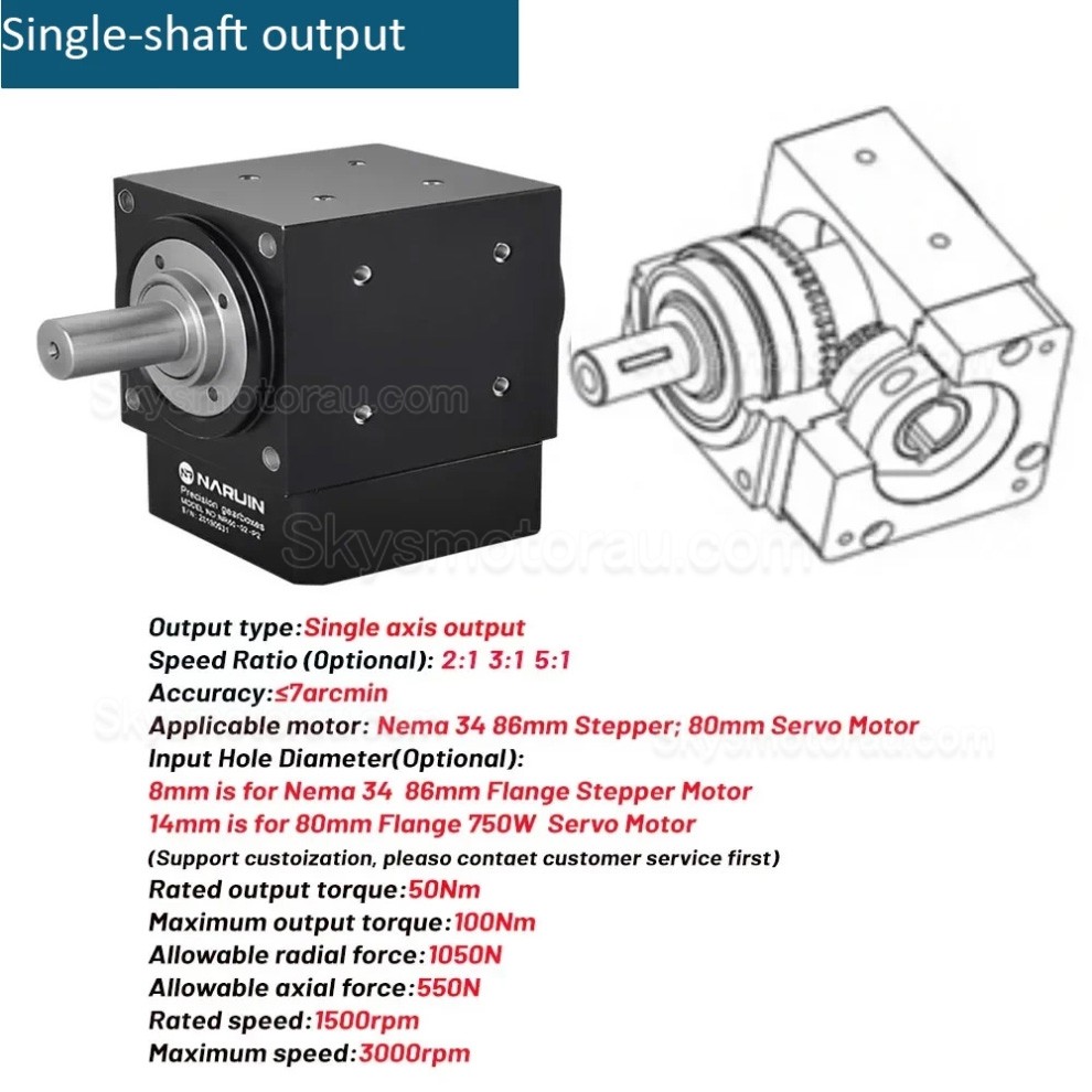 Nema 34 90 Degree Bevel Gearbox Ratio 2:1/3:1/5:1 for NEMA 34 Stepper/ 80mmServo Motor