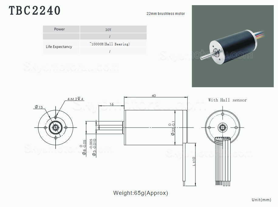 10Pcs 12/24V &Phi;22mm Brushless Coreless DC Motor TBC2240 0.15kg.cm 22W-29W Shaft Diameter 3mm