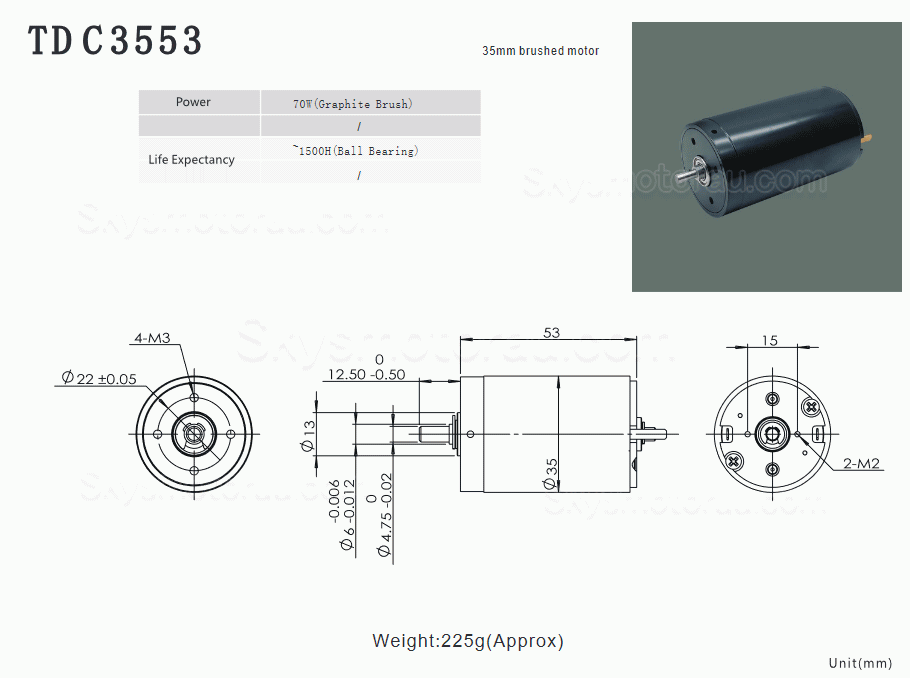5Pcs 24V &Phi;35mm DC Coreless Brushed Motor TDC3553 400g.cm 5500r/min / 6900r/min Shaft 4.75mm