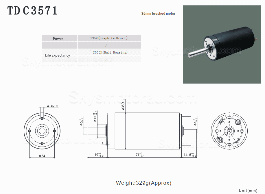 5Pcs 12V/24V &Phi;40mm Dual Shaft DC Coreless Brushed Motor TDC3571 2000g.cm Shaft 6mm/4mm