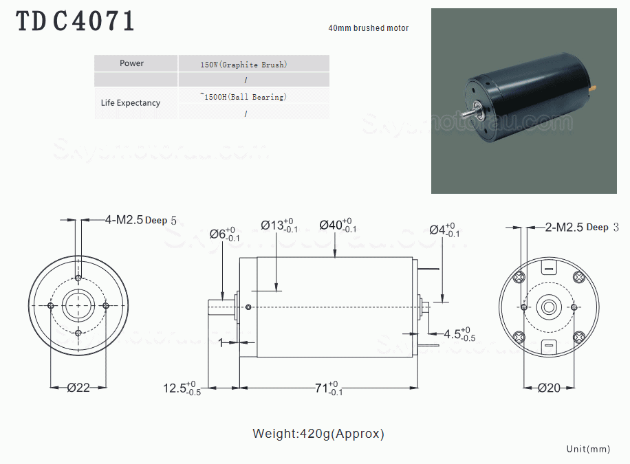 5Pcs 24V &Phi;40mm Dual Shaft DC Coreless Brushed Motor TDC4071 2000g.cm 7000RPM/1800RPM Shaft 6mm/4mm