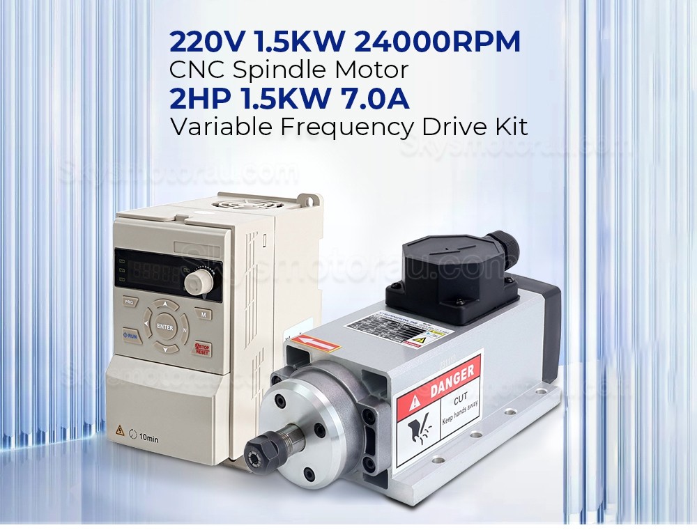 1.5kW VFD Spindle Kit VSK-ASL1.5B Indc. Air Cooled Spindle Motor + Variable Frequency Drive + 13Pcs ER20 Collet