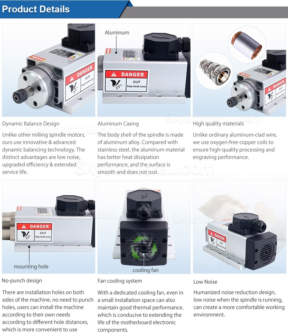 1.5kW VFD Spindle Kit VSK-ASL1.5B Indc. Air Cooled Spindle Motor + Variable Frequency Drive + 13Pcs ER20 Collet