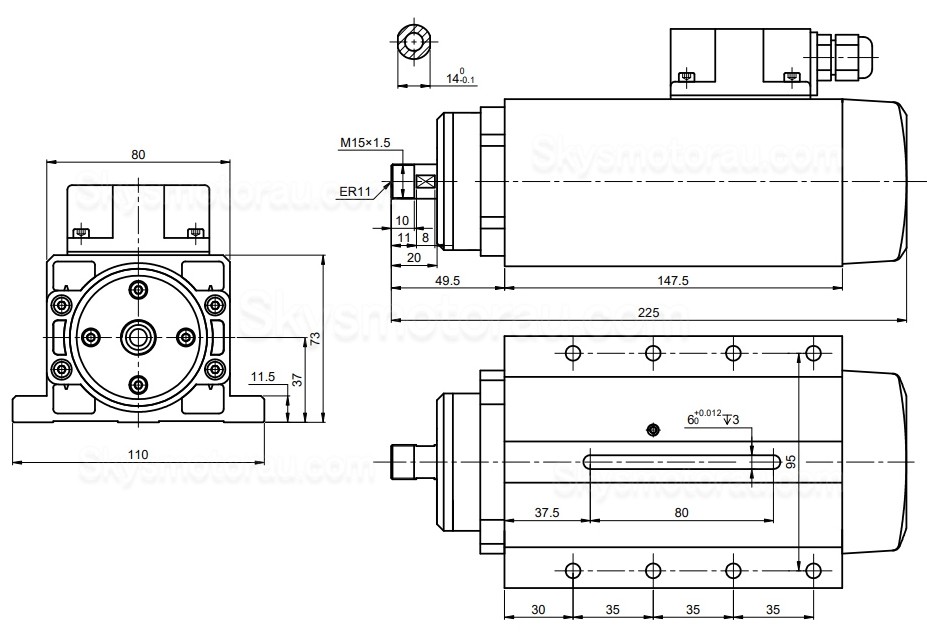 1.5kW VFD Spindle Kit VSK-ASL1.5B Indc. Air Cooled Spindle Motor + Variable Frequency Drive + 13Pcs ER20 Collet