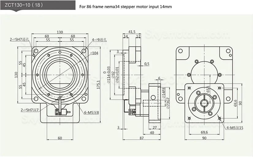 ZCT130-10/ZCT130-18 Hollow Rotary Tables 10:1 18:1 for 60mm 400W AC Servo Motor / 34 Nema Stepper Motor