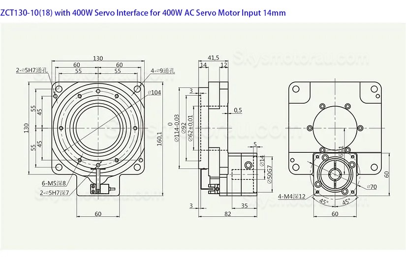 ZCT130-10/ZCT130-18 10:1 18:1 Hollow Rotary Acturator Input Shaft 14mm for 60mm 400W AC Servo Motor/ Stepper Motor