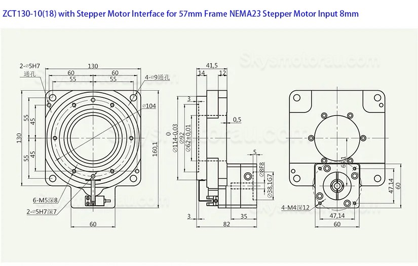 ZCT130-10/ZCT130-18 10:1 18:1 Hollow Rotary Acturator Input Shaft 14mm for 60mm 400W AC Servo Motor/ Stepper Motor