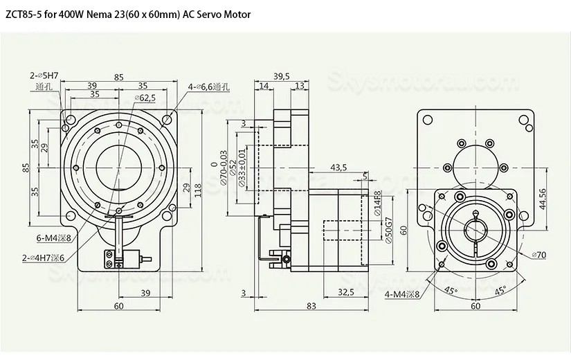 ZCT85-5/ZCT85-10 Hollow Rotary Actuators Input Shaft 14mm for 60mm 400W AC Servo Motor/ Stepper Motor
