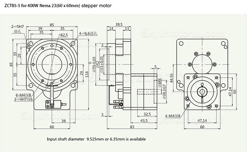 ZCT85-5/ZCT85-10 Hollow Rotary Actuators Input Shaft 14mm for 60mm 400W AC Servo Motor/ Stepper Motor