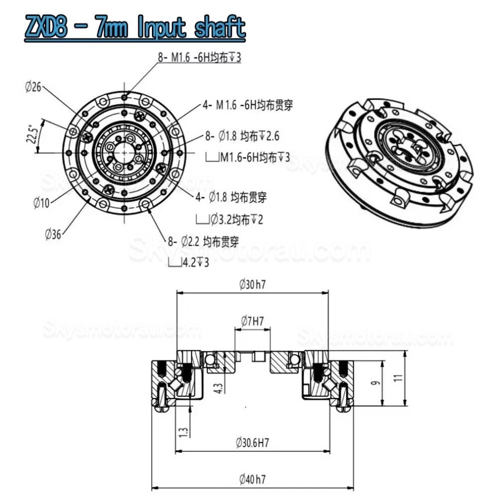 ZXD/ZXZ Series 30:1/50:1/80:1//100:1 Mini Harmonic Drive 20 Arc-sec