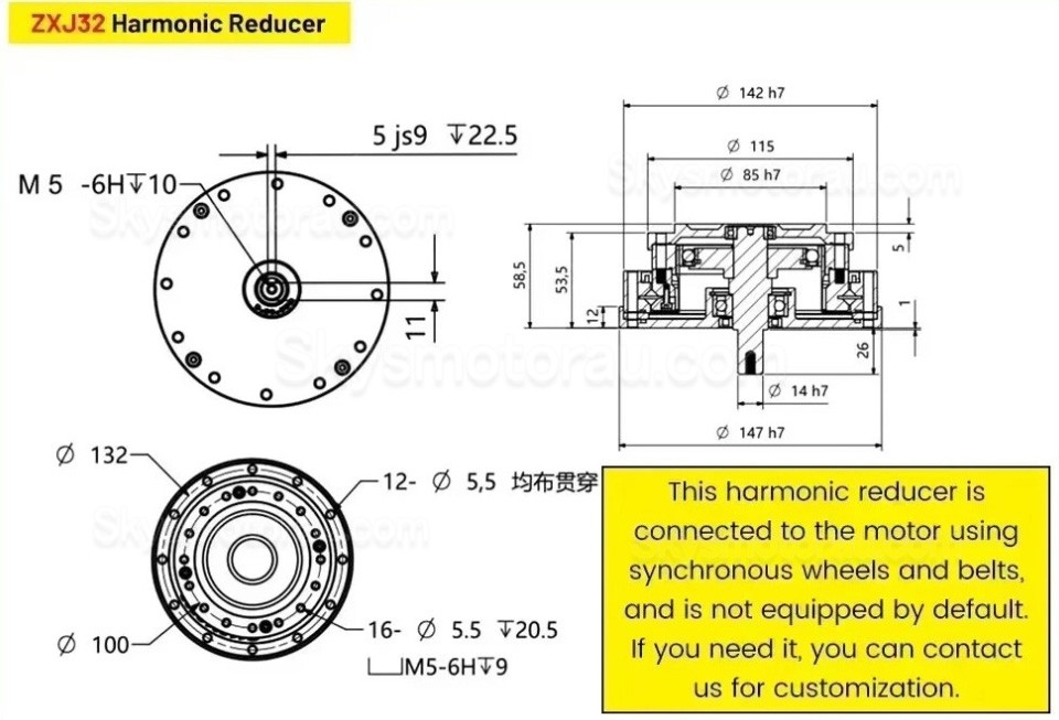 ZXJ Series 30:1/50:1/80:1/100:1 Harmonic Gearbox 30 Arcsec