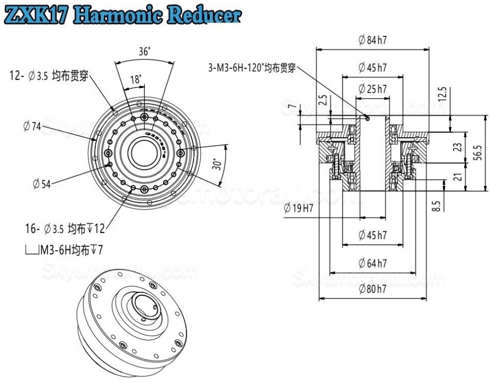 ZXK Series 30:1/50:1/80:1/100:1/120:1/160:1 Hollow Type Harmonic Reducer Gearbox