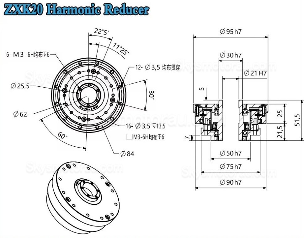 ZXK Series 30:1/50:1/80:1/100:1/120:1/160:1 Hollow Type Harmonic Reducer Gearbox