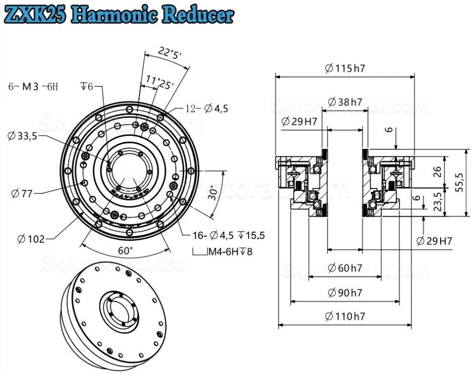 ZXK Series 30:1/50:1/80:1/100:1/120:1/160:1 Hollow Type Harmonic Reducer Gearbox