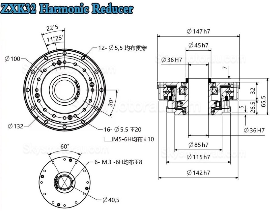 ZXK Series 30:1/50:1/80:1/100:1/120:1/160:1 Hollow Type Harmonic Reducer Gearbox