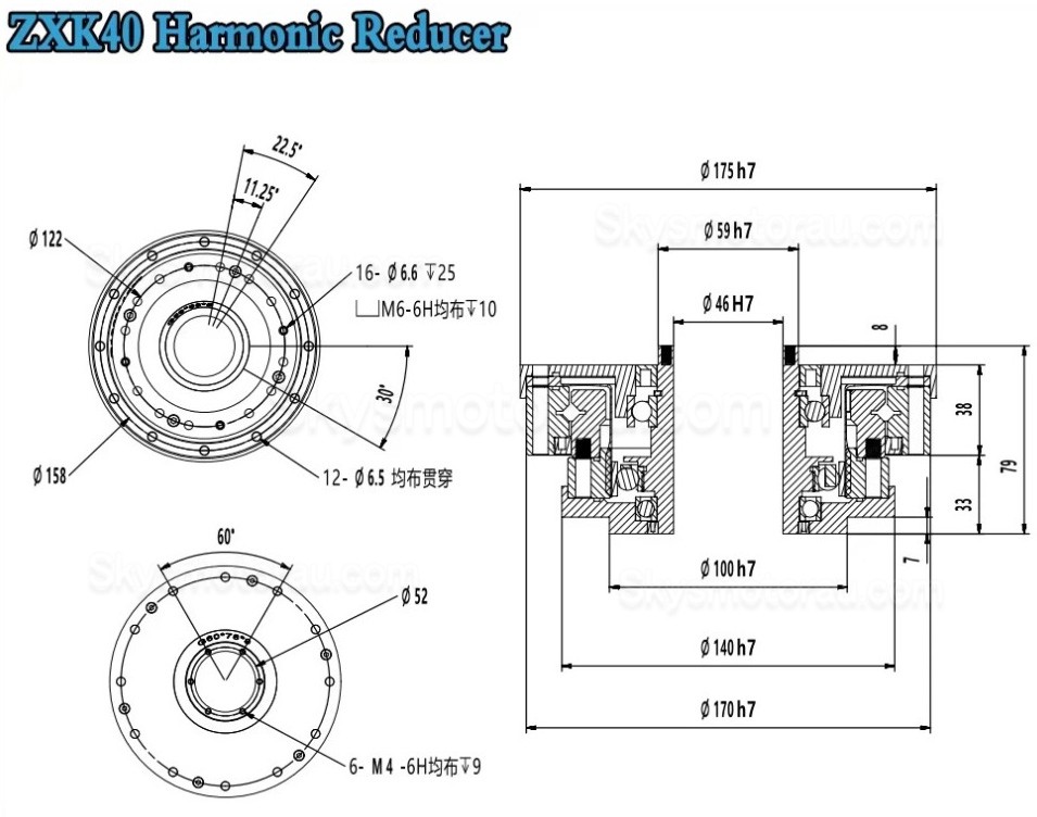 ZXK Series 30:1/50:1/80:1/100:1/120:1/160:1 Hollow Type Harmonic Reducer Gearbox
