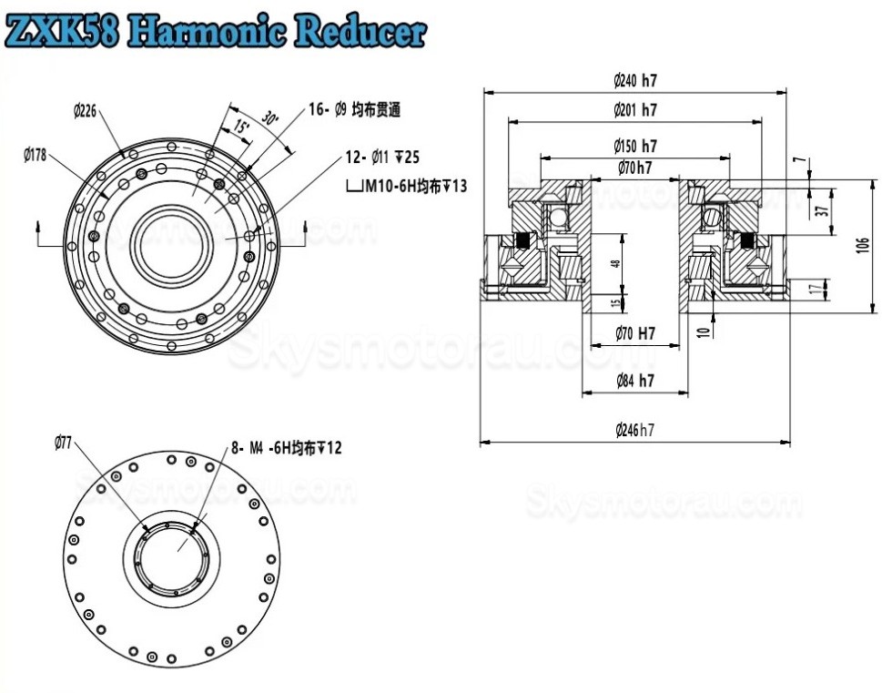 ZXK Series 30:1/50:1/80:1/100:1/120:1/160:1 Hollow Type Harmonic Reducer Gearbox