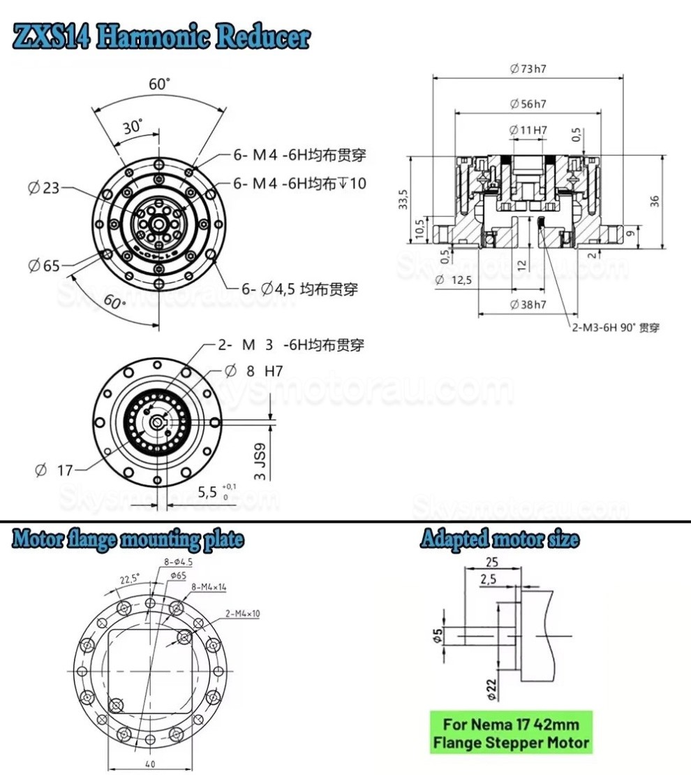 ZXS Series 30:1/50:1/80:1/100:1/120:1 Harmonic Reducer Gearbox 30 Arcsec Cup Type
