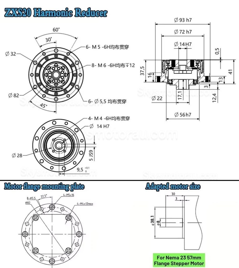 ZXS Series 30:1/50:1/80:1/100:1/120:1 Harmonic Reducer Gearbox 30 Arcsec Cup Type