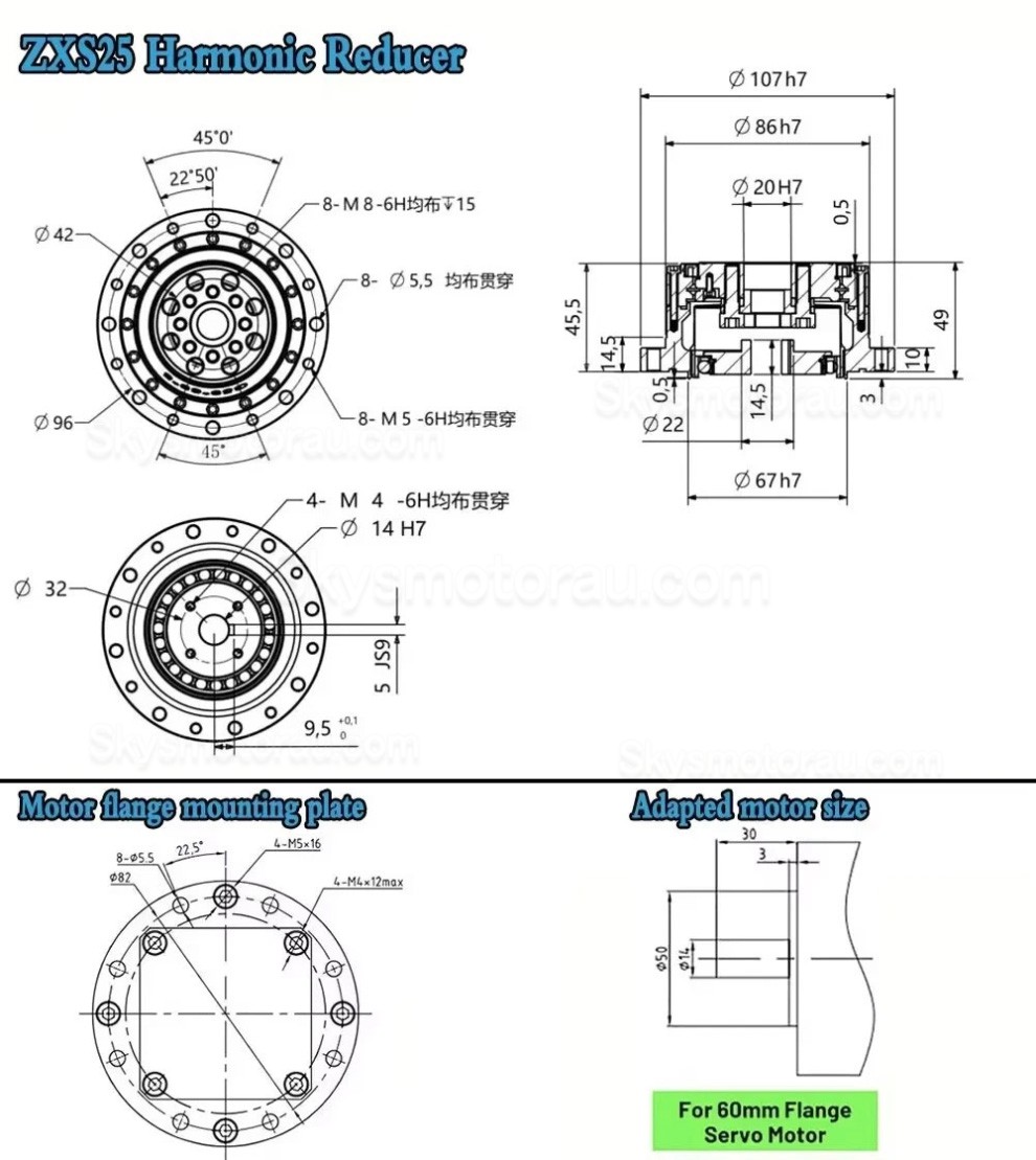 ZXS Series 30:1/50:1/80:1/100:1/120:1 Harmonic Reducer Gearbox 30 Arcsec Cup Type